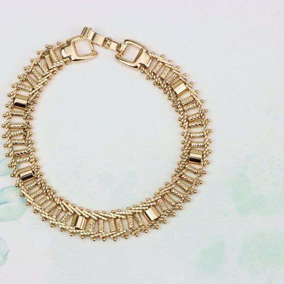 "Elegant Rose Gold Plated Textured Chain Bracelet, XPBL0867 - Picture 4 of 13